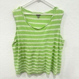 J. Jill Tank Top Womens 2X Linen Green White Striped Spring Summer Lagenlook